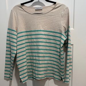 Kettlewell Women's Short Sleeve Top - Cream and Green Stripes